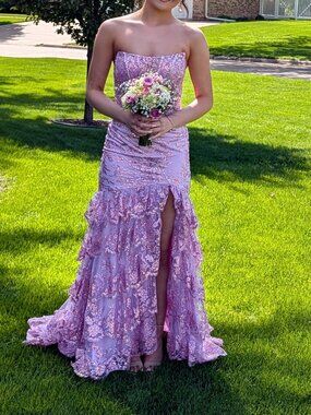 Clarisse Designs 62159 Lavender Pink Glitter Floral Corset Prom Dress - Size 2